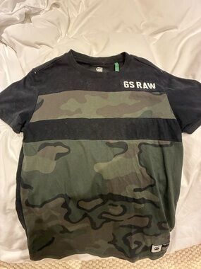 G-Star Raw Black and Olive Green Camo Short Sleeve Tee
